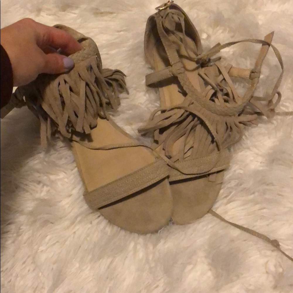 Tan fringe sandals